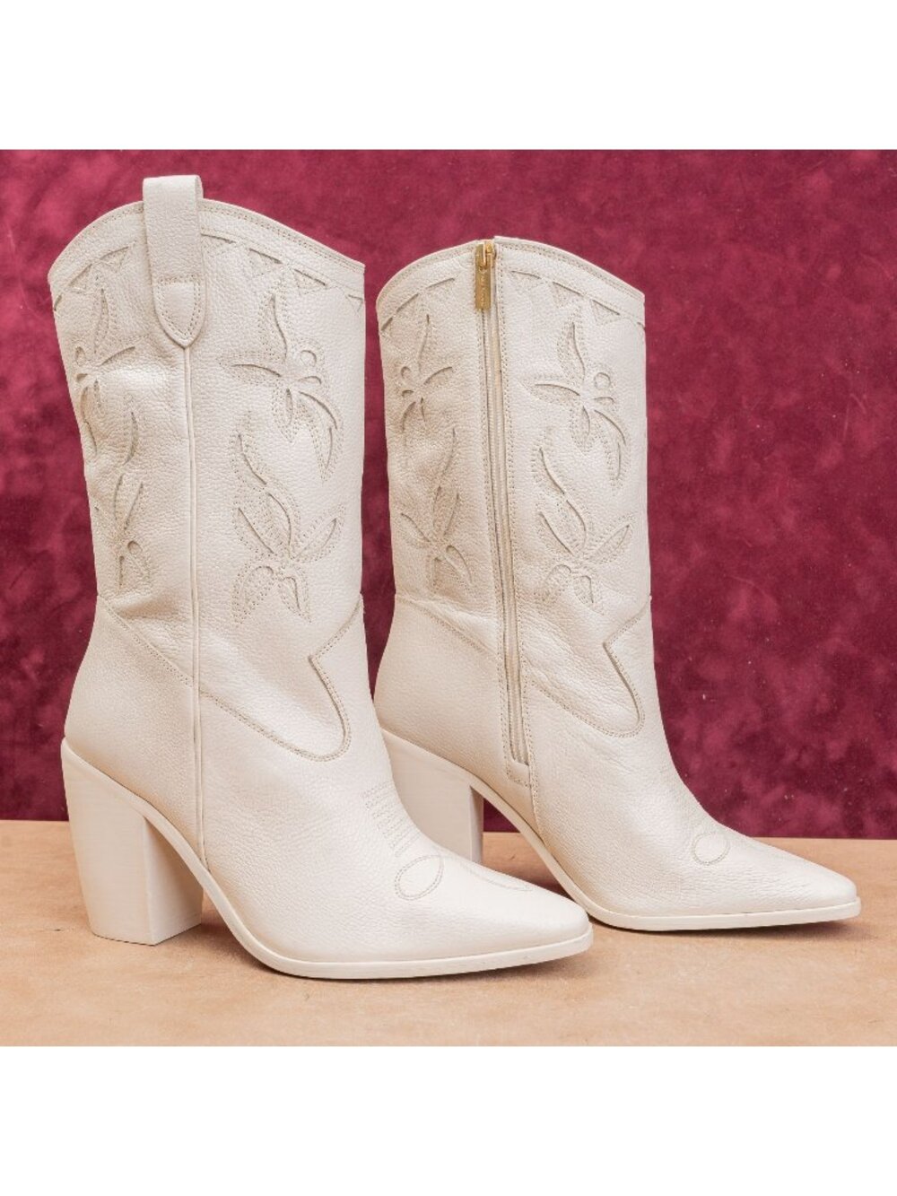 Vince Camuto Classic Wedding Zip White Leather Western Cowboy Boots sz 9US EUR40